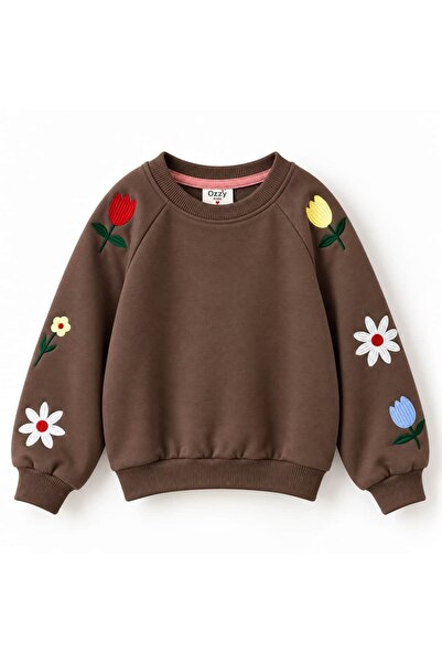 OZZY KİDS Kız Çocuk Kolları Çiçek Nakışlı Sweatshirt