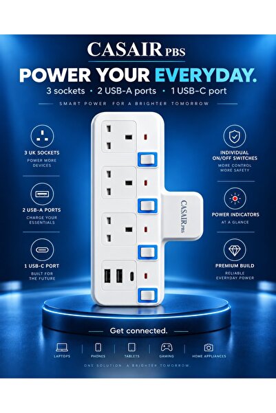 Urban Bloom Casair Multi-Adapter 3 Outputs with USB and Type-C 2500W