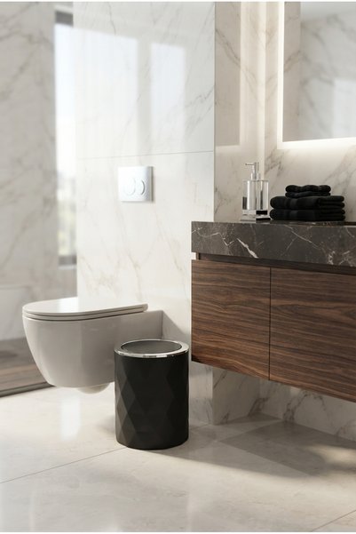 İndecor Houseware Mia Banyo Çöp Kovası Premium Kalite Çöp Kovası Elmas Desenli Yuvarlak Çöp kovası - Mutfak Çöp Kutusu - Ofis Çöp Kovası 5 Litre