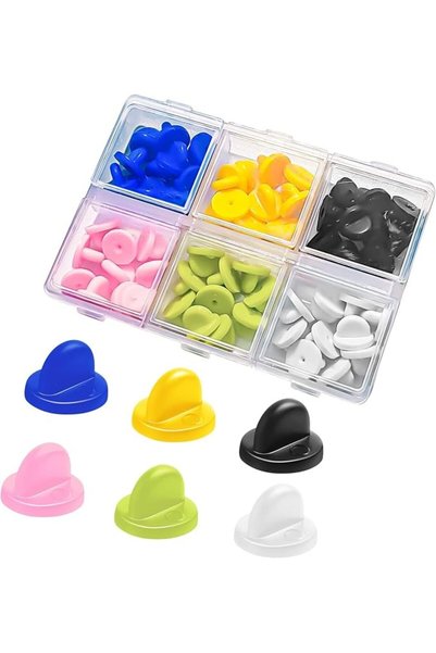 Tazweeq 60Pcs Colorful Rubber Pin Backs with Storage Case, Locking Pin Keeper...