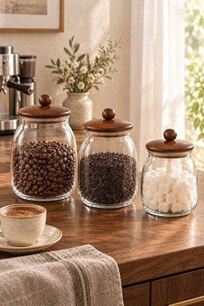 NEWNOW Almira 3-Piece Glass Jar Set with Acacia Lids, Different Sizes Kitchen...