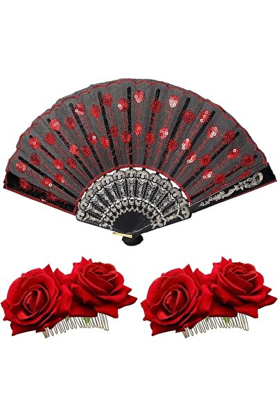 GENERAL Hair Clip for Women with Pink Flower Design, Embroidered Sequin Fabri...