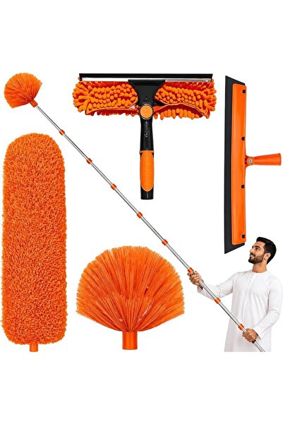 VINNYSEN 4-Piece Extendable Dust Cleaning Kit, 5m Rod, 180° Rotating Microfib...