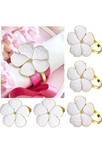 Yelajoy 6 Pcs White Flower Napkin Rings Set, Holiday Gold Cloth Napkin Rings ...