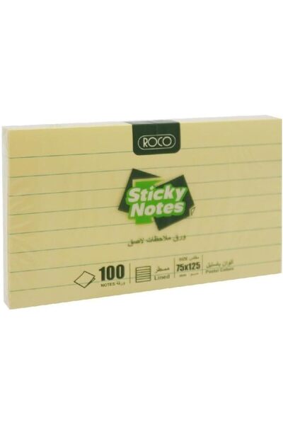 Roco Lined Self Stick Notes 100-Piece, 75 mm x 75 mm, Yellow
