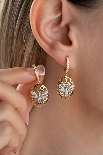 Silvano Jewelry 925 Ayar Gümüş Petekli Arı Küpe