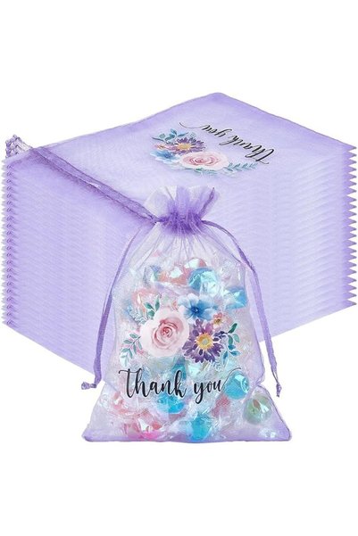KASTWAVE Organza Gift Bags, Jewelry Pouches, Purple Sheer Drawstring Pouches,...