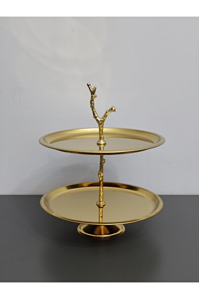 PARILTI HOME COLLECTİON حامل كعك فاخر من الفولاذ المقاوم للصدأ بطبقتين، صينية...
