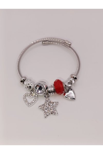 Generic Brand Star and Heart Themed Charmli, Silver Color Steel Bracelet