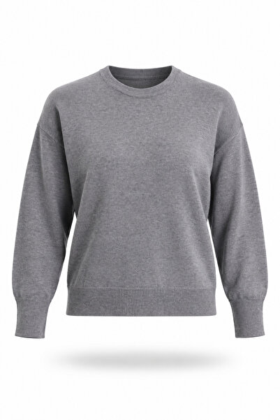 5in1Canpolat Gray Crew Neck Lyocell Yarn Knitwear