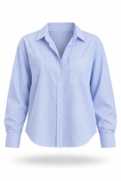 5in1Canpolat Blue Rafhael Oxford Striped Shirt