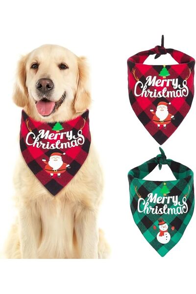 LCHYI 2 Pack Christmas Dog Bandanas - Premium Plaid Christmas Bandana Set for...