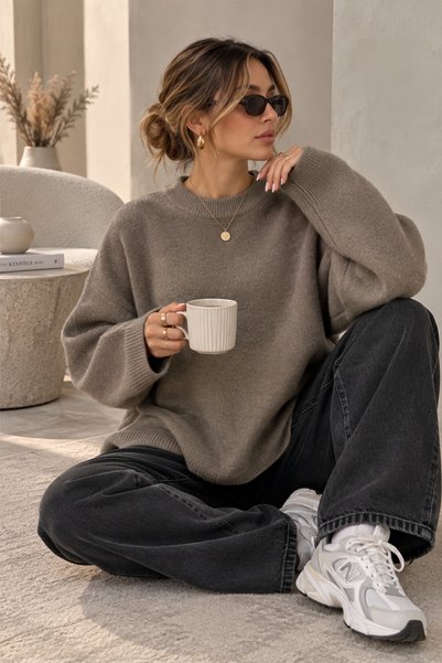 Vizon Kadın Oversize Bisiklet Yaka Triko Kazak