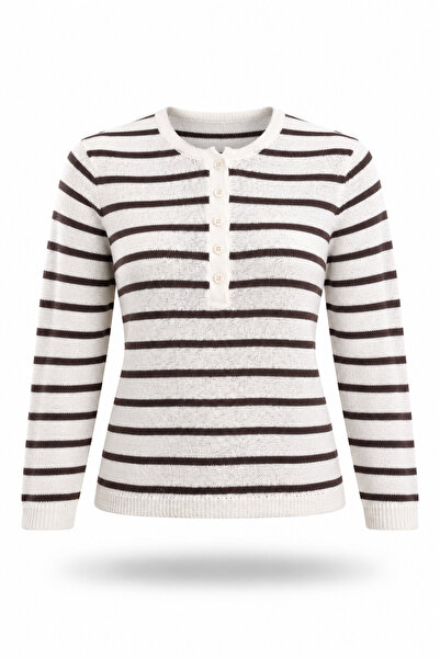 5in1Canpolat Ecru Striped Mercerized Knitwear 261135