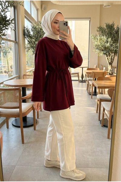 Kirazca Butik Women's Oversize Lace-Up Long Tunic 75 cm