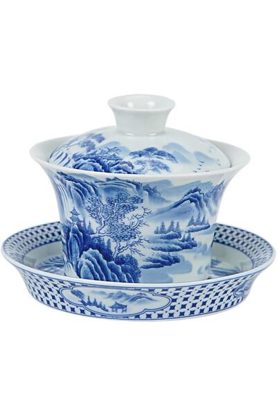 Generic Traditional Chinese Porcelain Tea Set, Blue and White Hand-Painted De...
