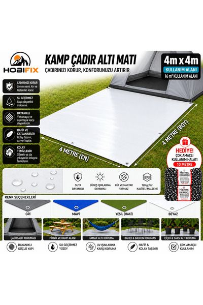 Hobifix 4x4 Metre Kamp Çadır Altı Matı – Su Geçirmez Branda, Çadır Zemin Örtü...