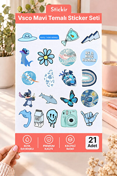 Vsco Mavi Temalı 20'li Premium Sticker Seti
