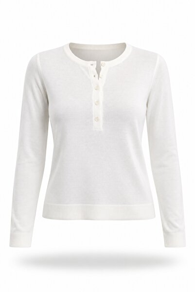 5in1Canpolat Ecru Buttoned Crew Neck Knitwear 251372
