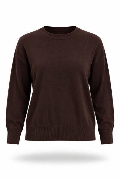 5in1Canpolat Bitter Brown Crew Neck Lyocell Yarn Knitwear