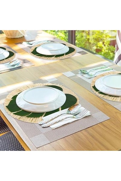 Tazweeq Round Tassel Placemats, Tropical Palm Leaf Placemats, Tropical Party Table Setting Decoratio