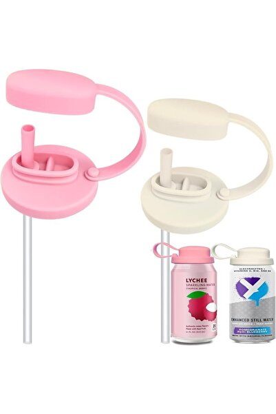 Yelajoy 2 Pcs Silicone Soda Can Lids with Straws with Handles, Reusable Can L...