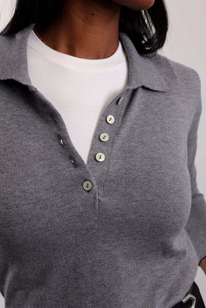 5in1Canpolat Gray Polo Collar Lyocell Yarn Knitwear