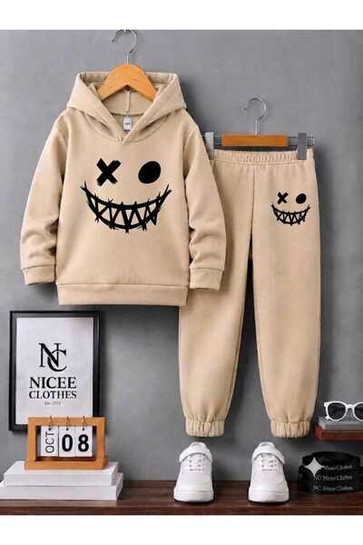 NC Nicee Clothes Children's Tracksuit Set Unisex (Black Smiley Emoji Print Wi...