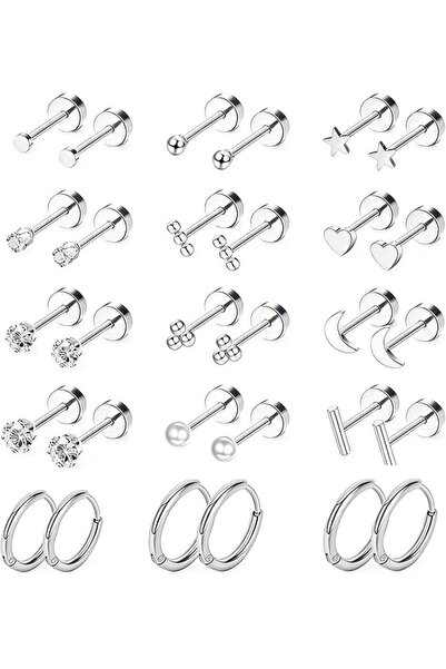 GENERAL Stainless Steel Earrings,Stud Earrings for Women,15 Pairs Per Pack,Su...