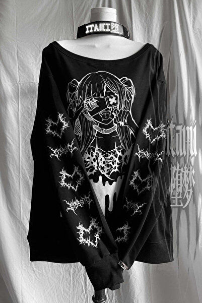 Köstebek Kawaii Anime Girl Off-Shoulder Sweatshirt