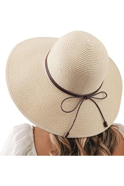 AZONEE Beach Hats for Women Big Straw Wide Brim Summer Hat Floppy Foldable Ro...