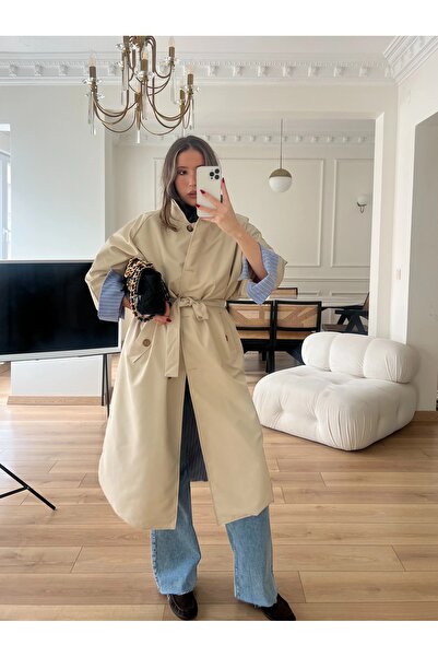 manana fashion Καρό μακριά καμπαρντίνα με φόδρα και σκισίματα στο πλάι