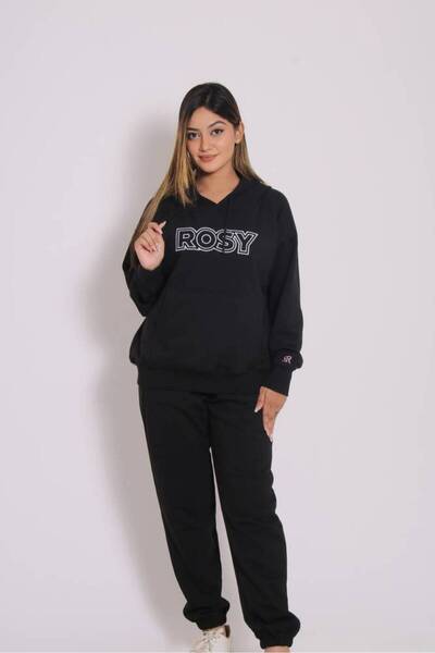 unbranded Ladies Oversized Terry Hoody Set - Warm and Stylish - Black - XS