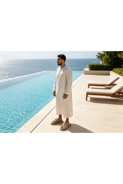 AllMart Arabia شبشب رجالي سعودي تقليدي بحلقة للقدم، مصنوع من جلد البولي يوريث...