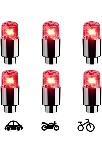 GENERAL 6 قطع أضواء LED حمراء لعجلات الدراجات، أغطية صمامات إطارات السيارات، ...