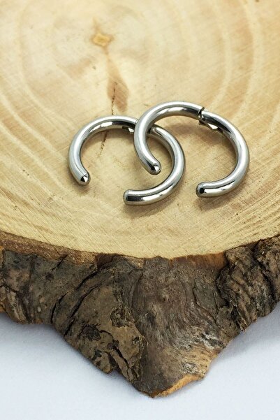 TakıConcept Sıkıştırmalı Deliksiz Kulaklar Için 316l Çelik Kadın Erkek Halka Küpe Gümüş Renk