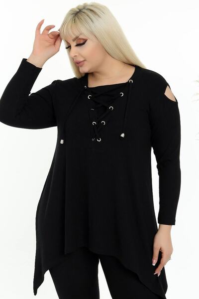 Kheos Ασύμμετρη ντραπέ μπλούζα με μακριά μανίκια με κορδόνια στο στήθος