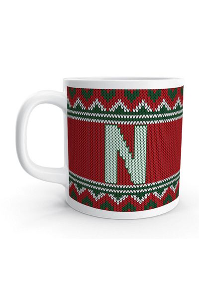Rock'n Fox Letter N Red Winter New Year Christmas Knitted Design Letter Mug Cup