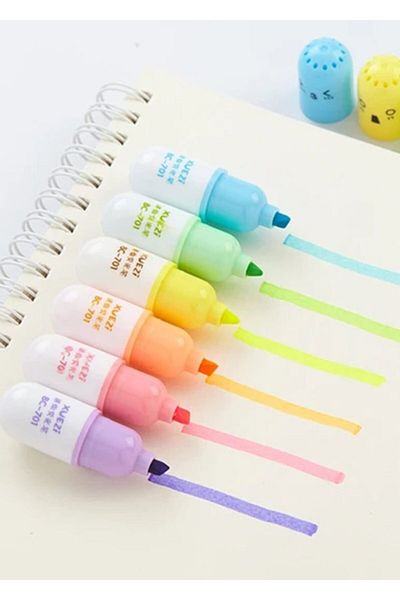 Techno Center Cute Smiling Face Pill Capsule Felt-tip Pen 6 Colors