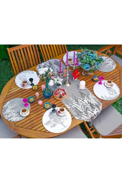 Realhomes 6+1 Piece Gray White Tree Designed Supla Runner Set