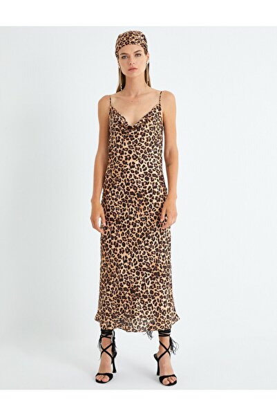 Koton Leopar Desenli Askılı Midi Elbise
