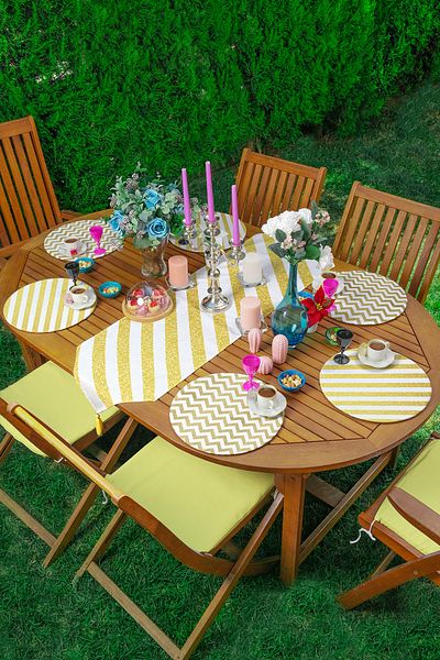 Realhomes Σετ 6+1 τεμαχίων Gold Leafed Lines Special Design Supla Runner