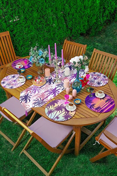 Realhomes 6+1'li Renkli Palmiye Ağaçları Özel Tasarımlı Supla Runner Seti