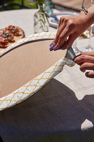 Realhomes 6'lı Sarı & Gri Geometrik Özel Tasarımlı Servis Altlığı & Supla