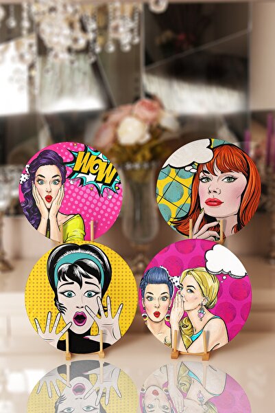 Realhomes 4'lü Pop-art Fashion Girl Tasarımlı Servis Altlığı & Supla