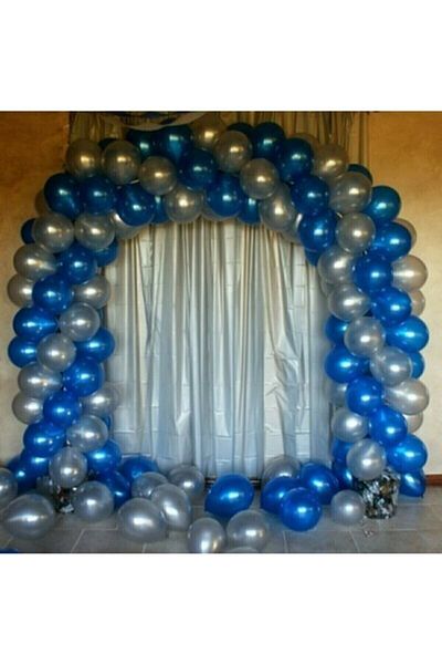 BEST PARTİ DOĞUM GÜNÜ PARTİ SÜSLERİ 100 Metallic Balloons (blue, silver) + balloon chain gift