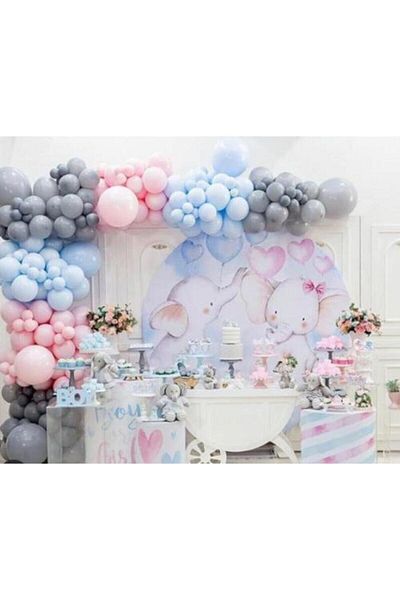 BEST PARTİ DOĞUM GÜNÜ PARTİ SÜSLERİ 100 Pieces Pink, Blue, Gray Pastel Balloon Chain + Balloon Chain Gift