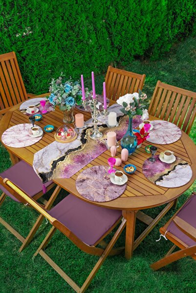 Realhomes طقم عداء مكون من 6 قطع باللون الأرجواني مع زخرفة رخامية