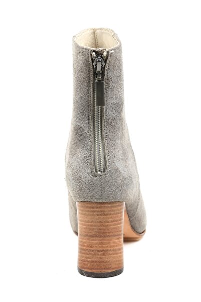 CANES AYAKKABI Kadın Gri Süet Fermuarlı Küt Burun/silindir Topuk Bot
