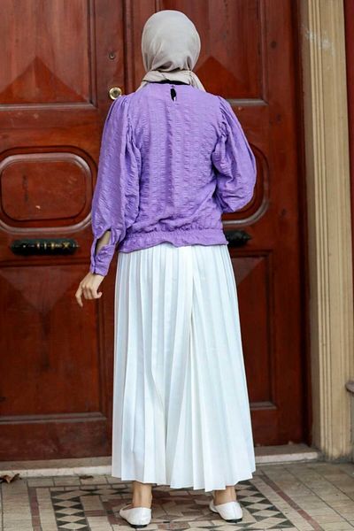 Neva Style -Bluză Hijab Liliac cu mâneci cu balon cu 24271